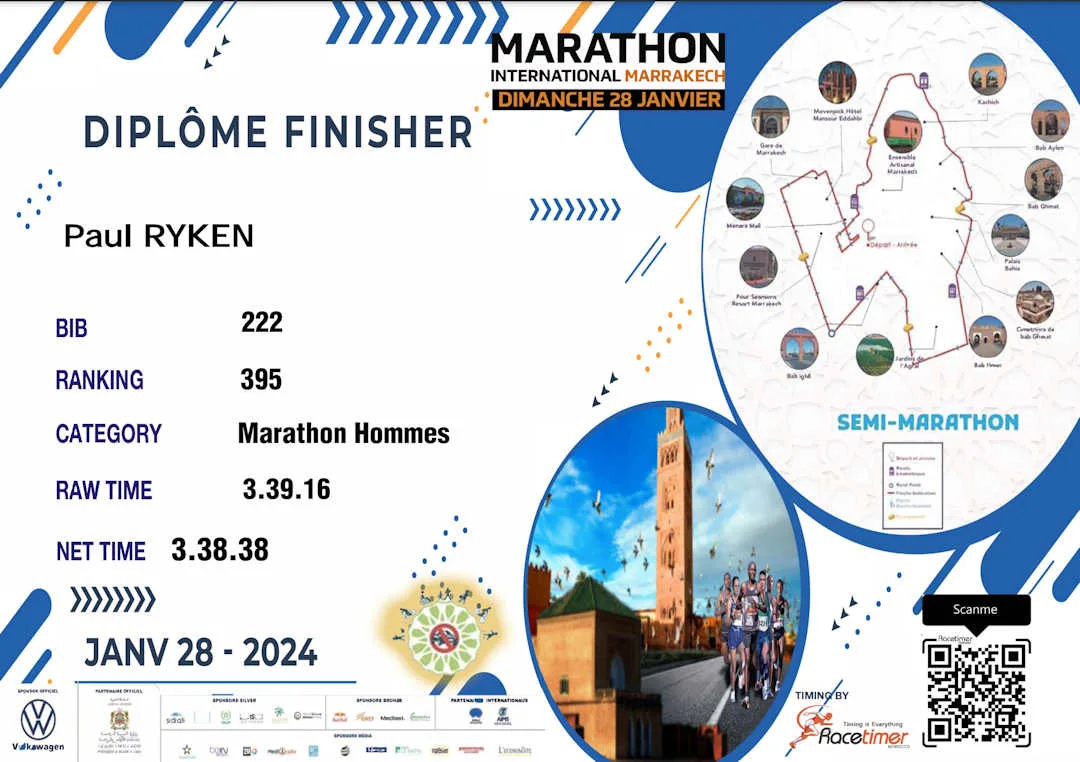 Marrakesh Marathon Finisher's Certificate